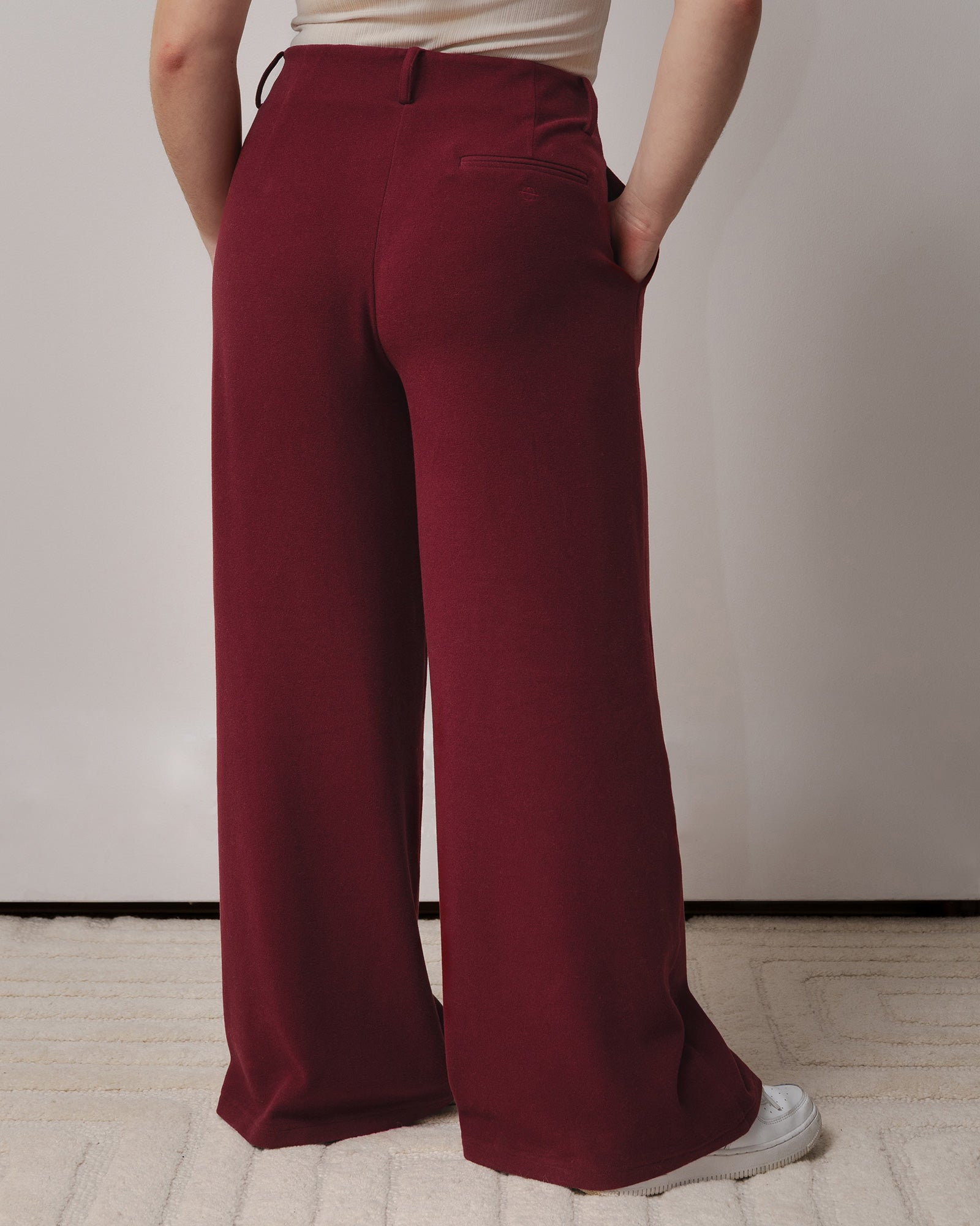 Bourgogne, Ample, Evazia, pantalon ample, Chic, Casual, confortable, confort, vêtement, Beige, doux, taille élastique, fausse poche