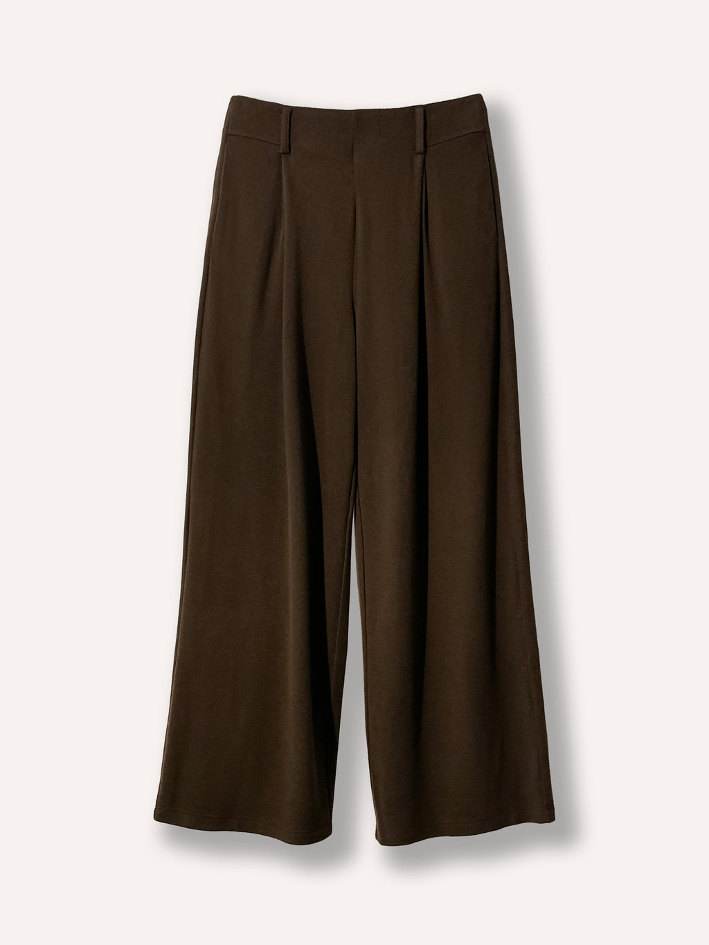 Pantalon à la taille élastique beige large à plis pour un confort optimal. Idéal pour un vêtement moderne, facile à porter, chic et polyvalent. Tissu doux et extensible.