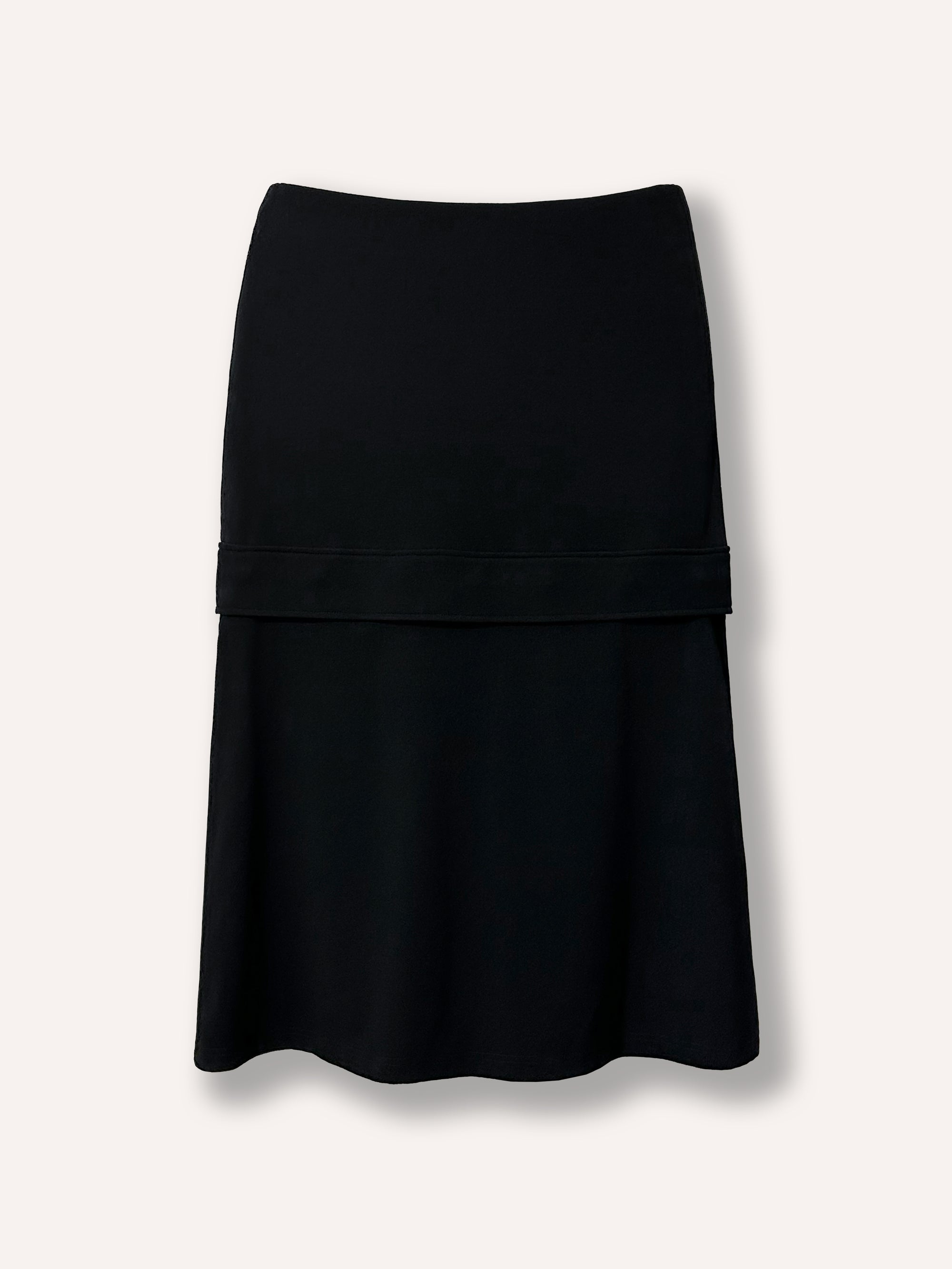 Jupe noire taille haute, longue et courte, longueur ajustable, coupe simple en A, tissu extensible et confortable. Pratique pour différentes saisons.