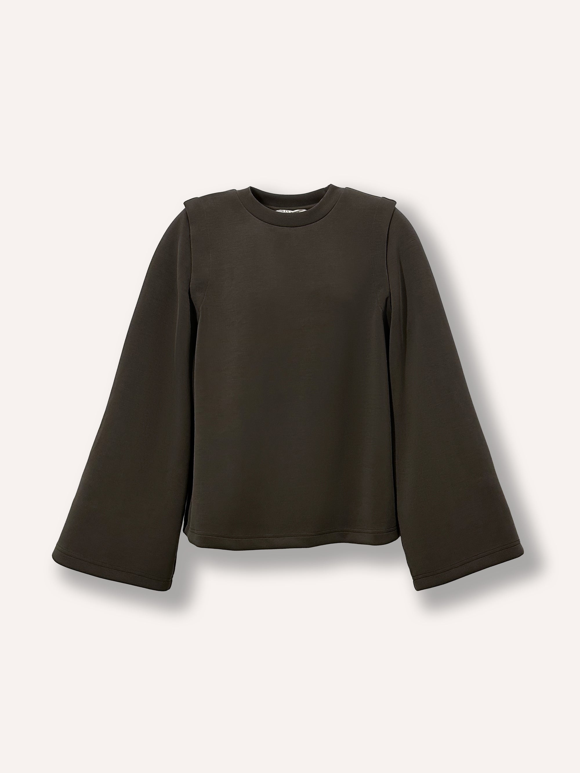 Chandail brun ample pour femme à manches longues amovibles et manches larges, avec col rond. Tissu confortable et extensible offrant une coupe décontractée. Chandail tendance et polyvalent pour femmes de 25 à 35 ans, idéal pour un look moderne au quotidien.